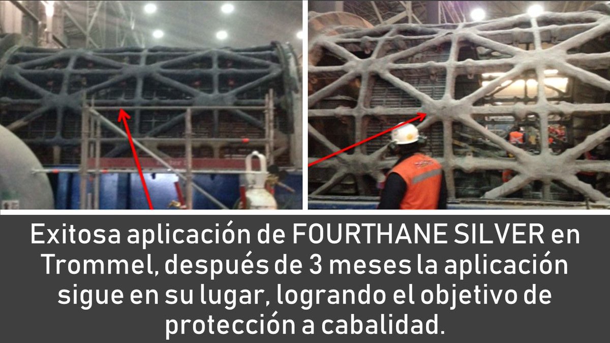 FourthaneGlobal's tweet photo. FOURTHANE SILVER es una masilla polimérica de alta resistencia a la abrasión, impacto y corte.En la imagen se puede apreciar la efectividad de SILVER al cabo de 3 meses protegiendo un Trommel, logrando el objetivo de protección a cabalidad. Más info: https://t.co/anJpfzed1R https://t.co/VwAz8RYtD7