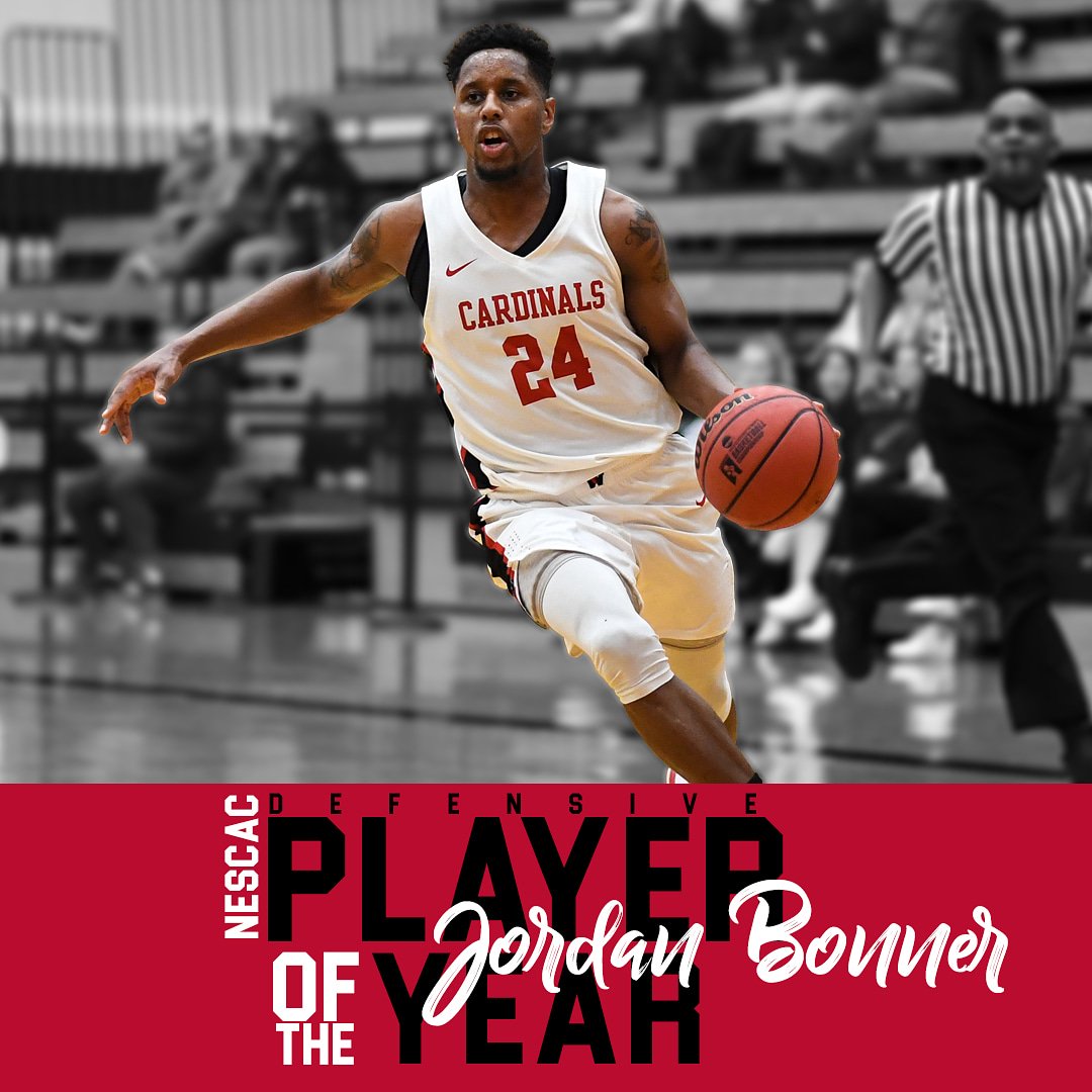 Congratulations to Jordan Bonner of @WesleyanHoops on being named @nescacathletics Defensive Player of the Year! #GoWes #CardinalPride