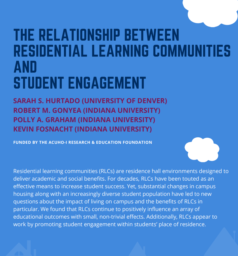 NSSEsurvey's tweet photo. New paper & infographic looking at residential learning communities partnership w/ @ACUHOI learn more at @ACPA @ACPA_CHRL #reslife #res4life #SApro #sachat #ACPA19 @BobGonyea @SSHurtadoPhD @k_fosnacht https://t.co/7idvaFl9U5 https://t.co/A7134JePDT