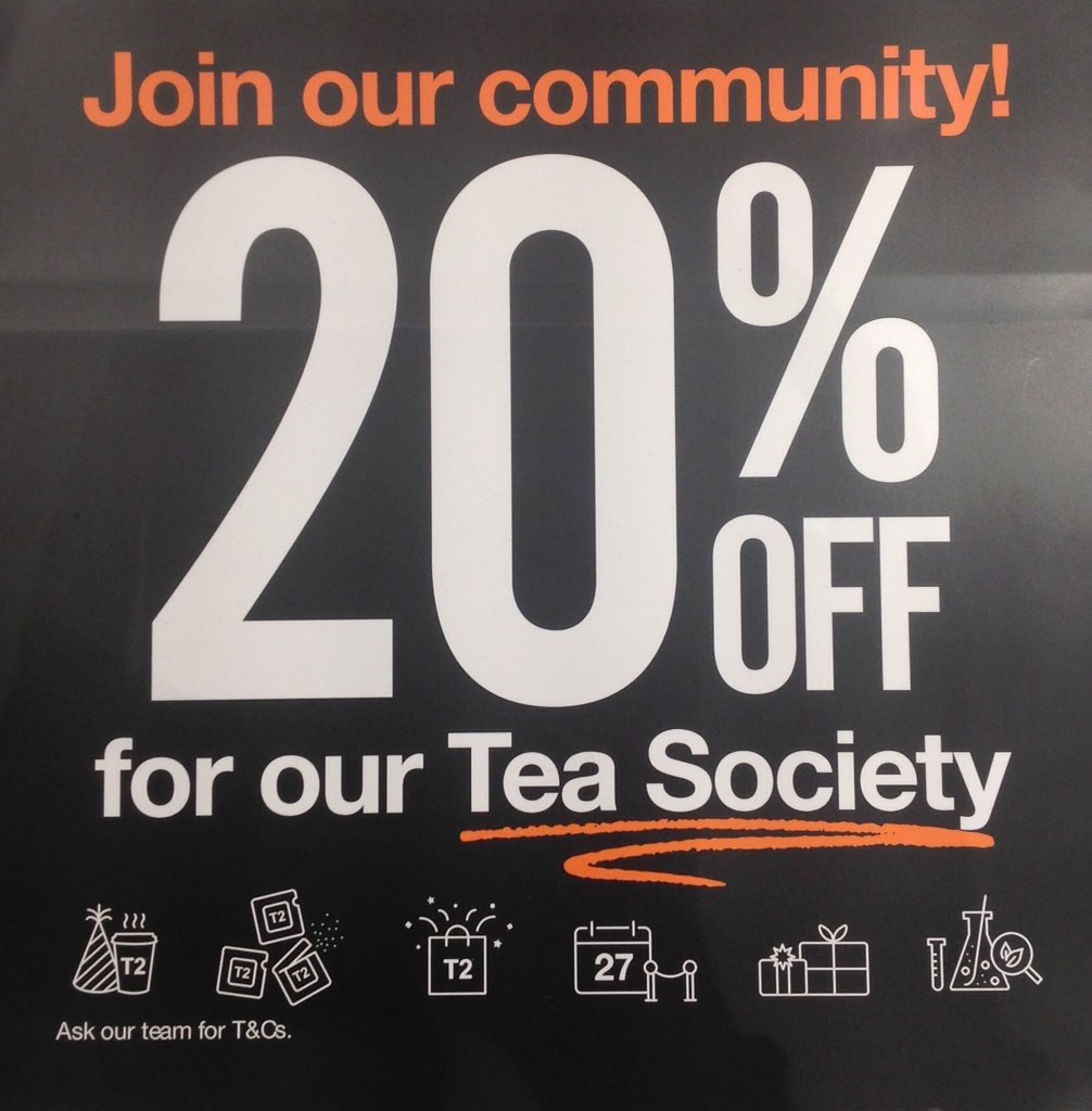 T2teaSheBu's tweet photo. Shout out to the community! Pop in for 20% off or you can come in and sign up! Limited time only. #T2 #t2moments https://t.co/zKtEXzjPTJ