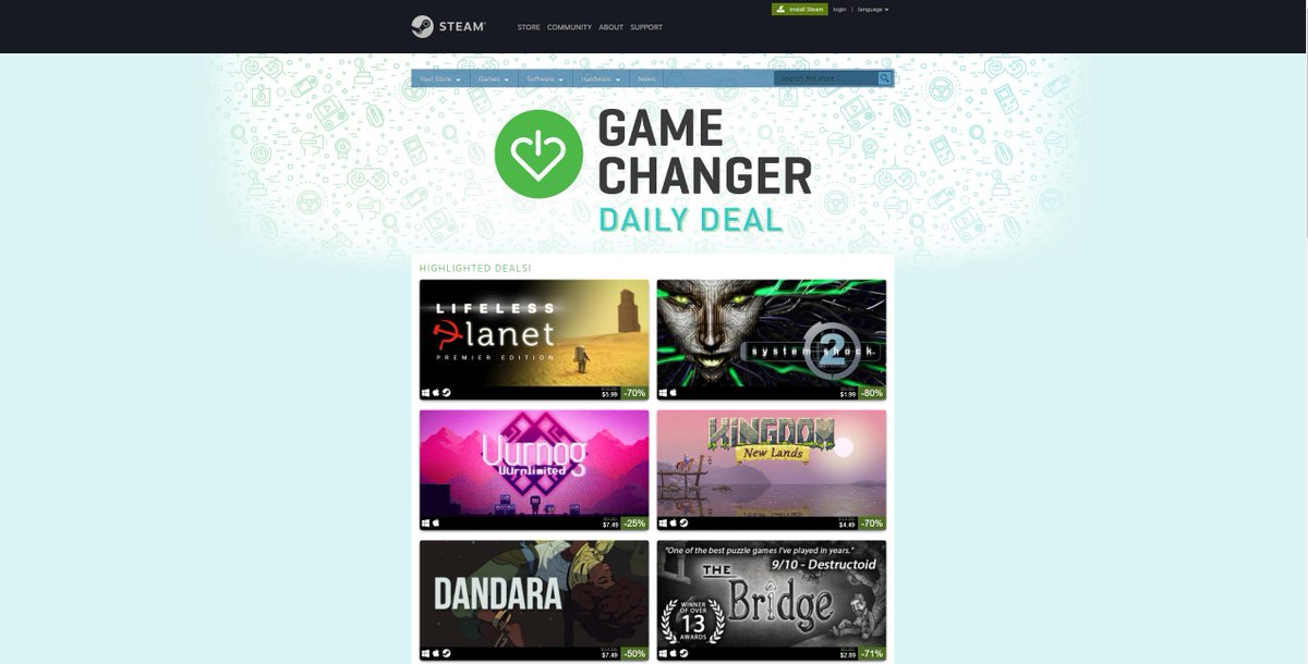 GameChangerOrg's tweet image. We're excited to announce the #GameChangerDailyDeal 🎮 on #Steam! Get your hands on some awesome games while supporting our mission to ease the pain &amp;amp; suffering of children with life-threatening illnesses.

👉 bit.ly/SteamDailyDeal