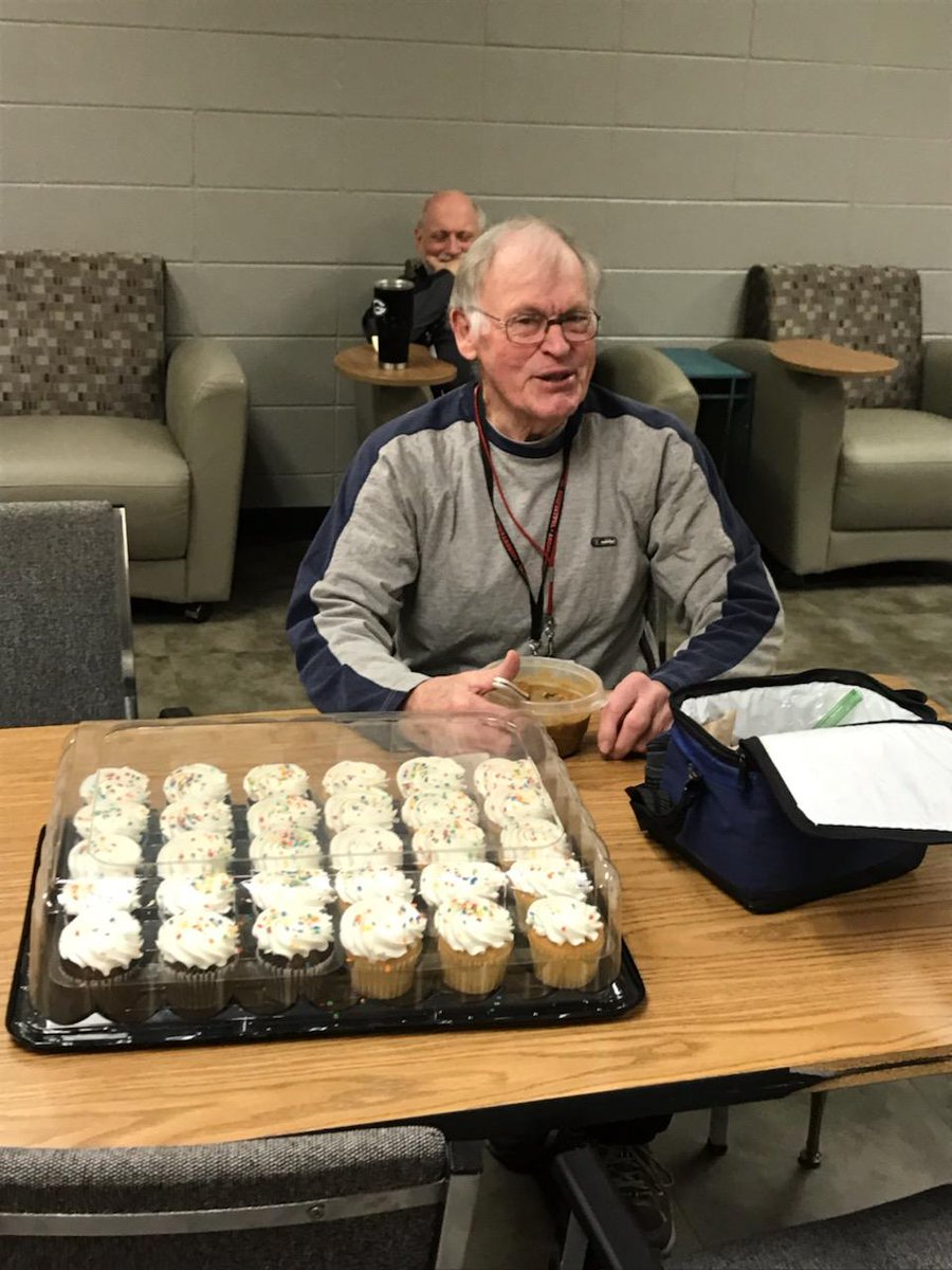 MHS sub and 35 year SDM teacher Harlon Norby celebrates his 80th birthday at his favorite place on Earth! MHS!!! #miltoninnovation