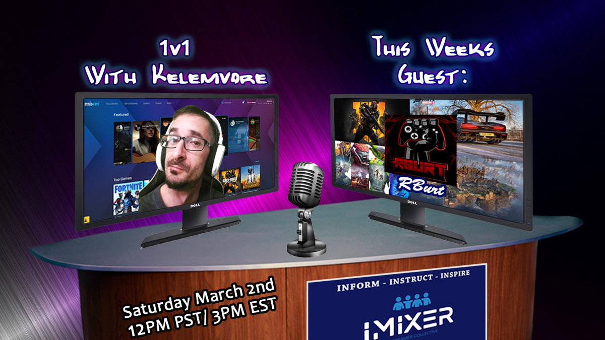 Kelemvore_'s tweet image. This weeks guest on 1v1 with Kelemvore is @RBurt77! Come get to know him a bit more as we sit down for an hour and talk about what he likes, who inspires him, what he does outside of streaming and more!  1v1 With Kelemvore starts Saturday at 12PM PST/2PM CST/3PM EST! #iMixer