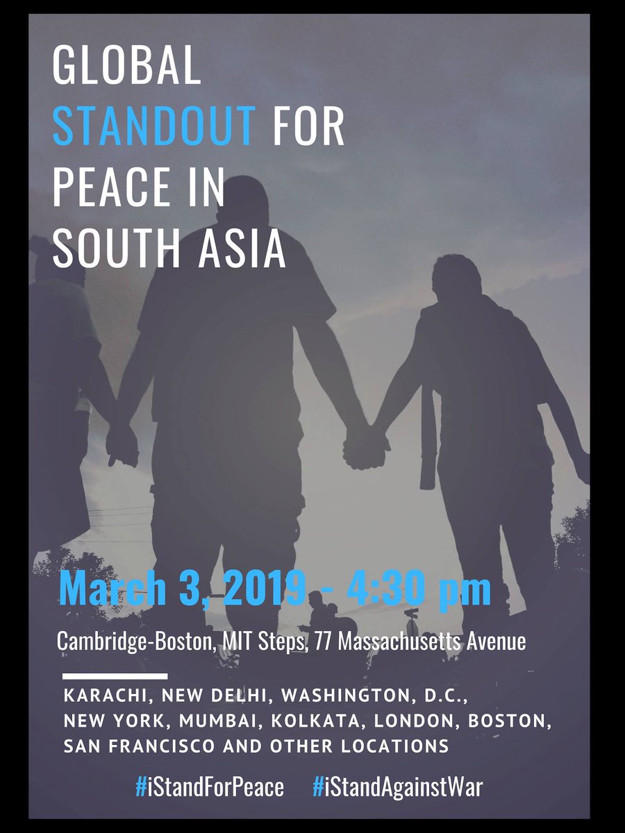 Jungshahi's tweet photo. Friends in Cambridge/Boston find some time to join us on Sunday 3rd March to #StandOut to help drown voices calling for confrontation in South Asia. Students/faculty members of Harvard, MIT,Tufts and Boston colleges will be joining us.
#WarIsNoPicnic https://t.co/oD3VDnRUls