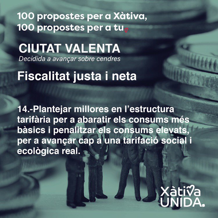 Qui més té i qui més consumeix ha de pagar més. És necessari aplicar la progressivitat en les taxes municipals per tal de contribuir d'una manera equitativa i redistribuir els guanys en forma de serveis a la ciutadania. #Xàtiva #CiutatValenta