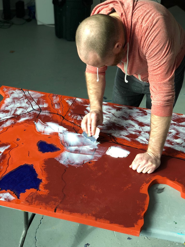 Benjoycestudios's tweet photo. Working on this piece of Butte, Montana today. This piece was commissioned by the same collector of the Georgetown Lake piece I shared in my stories a few days ago.  My mom grew up in Butte, so working on this piece holds special significance for me. https://t.co/iYVkDfJQdp