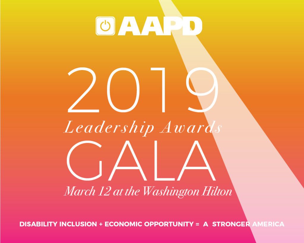 AAPD's tweet image. Show your support of disability rights and inclusion for all Americans with disabilities at the AAPD Gala on March 12th in Washington, DC! Visit aapd.com/Gala for tickets! #AAPDGala
