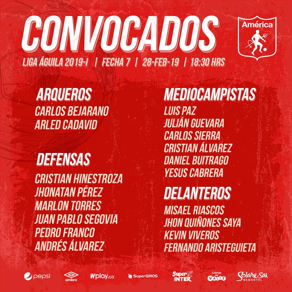 EstDelRecuerdo's tweet photo. #Convocados de: @AmericadeCali y @SantaFe ☆ 7° fecha @LigaAguila I 2019 ☆ 🥅 Olímpico Pascual Guerrero ☆ 🕡 6:30 pm ☆
@La98Co @Orion_Track 
#ElDiabloSeRespeta https://t.co/H4Mi8rTaG3