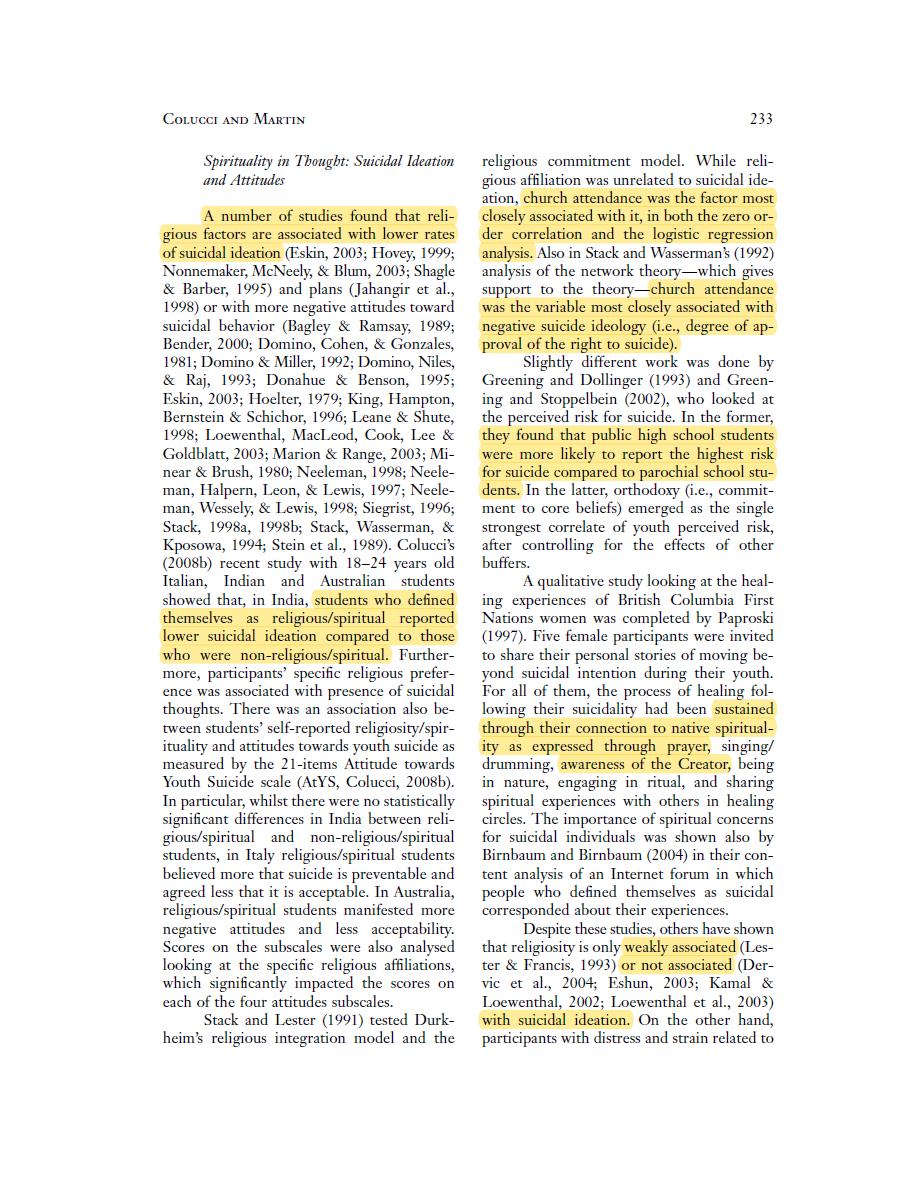 All major Abrahamic religions were found to have protective effects against suicide. A religious community is again found to be the most important as well as church attendance and praying. Religious people were also less likely to inflict self-harm https://guilfordjournals.com/doi/abs/10.1521/suli.2008.38.2.229