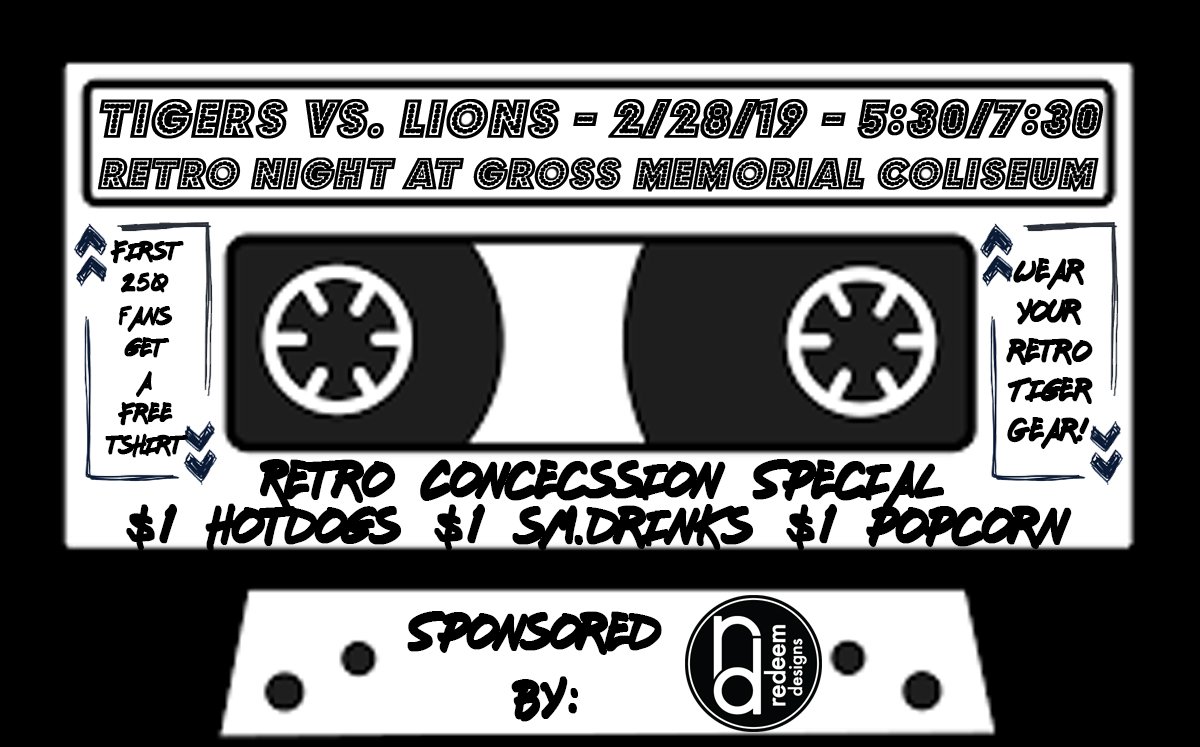fhsuathletics's tweet photo. Come out to Gross Memorial Coliseum tomorrow night for Retro night at Tiger Basketball! The first 250 fans get a free t-shirt and there will be $1 hot dogs, $1 popcorn, and $1 small drinks while supplies last. Don't forget to wear your retro Tiger gear! #turntheclockback https://t.co/px29QF7gb4
