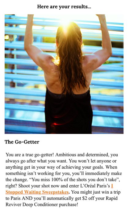 Join me, @LOrealParisUSA, &amp; @Influenster to stop waiting! Just click the link to take the quiz to have<a class="tags" target="_blank" title="On Twitter" href="/?out=eyJ0eXAiOiJKV1QiLCJhbGciOiJIUzUxMiJ9.eyJpYXQiOjE3MjY1MjM2MDQsImlzcyI6InR3cG9ybnN0YXJzLmNvbSIsIm5iZiI6MTcyNjUyMzYwNCwiZXhwIjoxNzU4MDU5NjA0LCJyZWRpcmVjdF91cmwiOiJodHRwczovL3R3aXR0ZXIuY29tL0xPcmVhbFBhcmlzVVNBIn0.2o53VXPBwrQ_3lSh6X9-VUg48ESIdVsx4f6NuIju5n98QrPCAjfMGmfFg9Mo5_5rA3YdQq0Q7SGpZN7sezC3VQ">@LOrealParisUSA</a><a class="tags" target="_blank" title="On Twitter" href="/?out=eyJ0eXAiOiJKV1QiLCJhbGciOiJIUzUxMiJ9.eyJpYXQiOjE3MjY1MjM2MDQsImlzcyI6InR3cG9ybnN0YXJzLmNvbSIsIm5iZiI6MTcyNjUyMzYwNCwiZXhwIjoxNzU4MDU5NjA0LCJyZWRpcmVjdF91cmwiOiJodHRwczovL3R3aXR0ZXIuY29tL0luZmx1ZW5zdGVyIn0.aljaRr7EnYikxqFmsrxD5S0IZ8HL-YnOerkf5bkAL8lea2qvDFNopeVcf0fS2TSMDDtNqBtcPpxO73GVAVf5rQ">@Influenster</a><a href="/tag/contest"class="tags"><span>#contest</span></a><a href="/tag/stopwaiting"class="tags"><span>#stopwaiting</span></a><a href="/tag/elviverevive"class="tags"><span>#elviverevive</span></a>