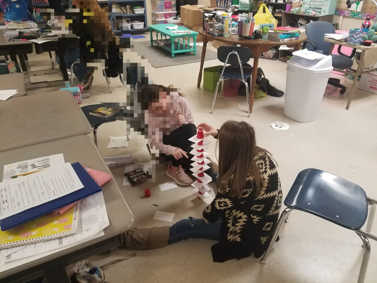 cackysanda's tweet photo. Dr. Seuss week! Stacking the cats hat with mini solo cups and index cards, Oobleck, and butter! Who knows what the rest of the week will bring! #happeninginroom25 https://t.co/V5zGqpNXVc