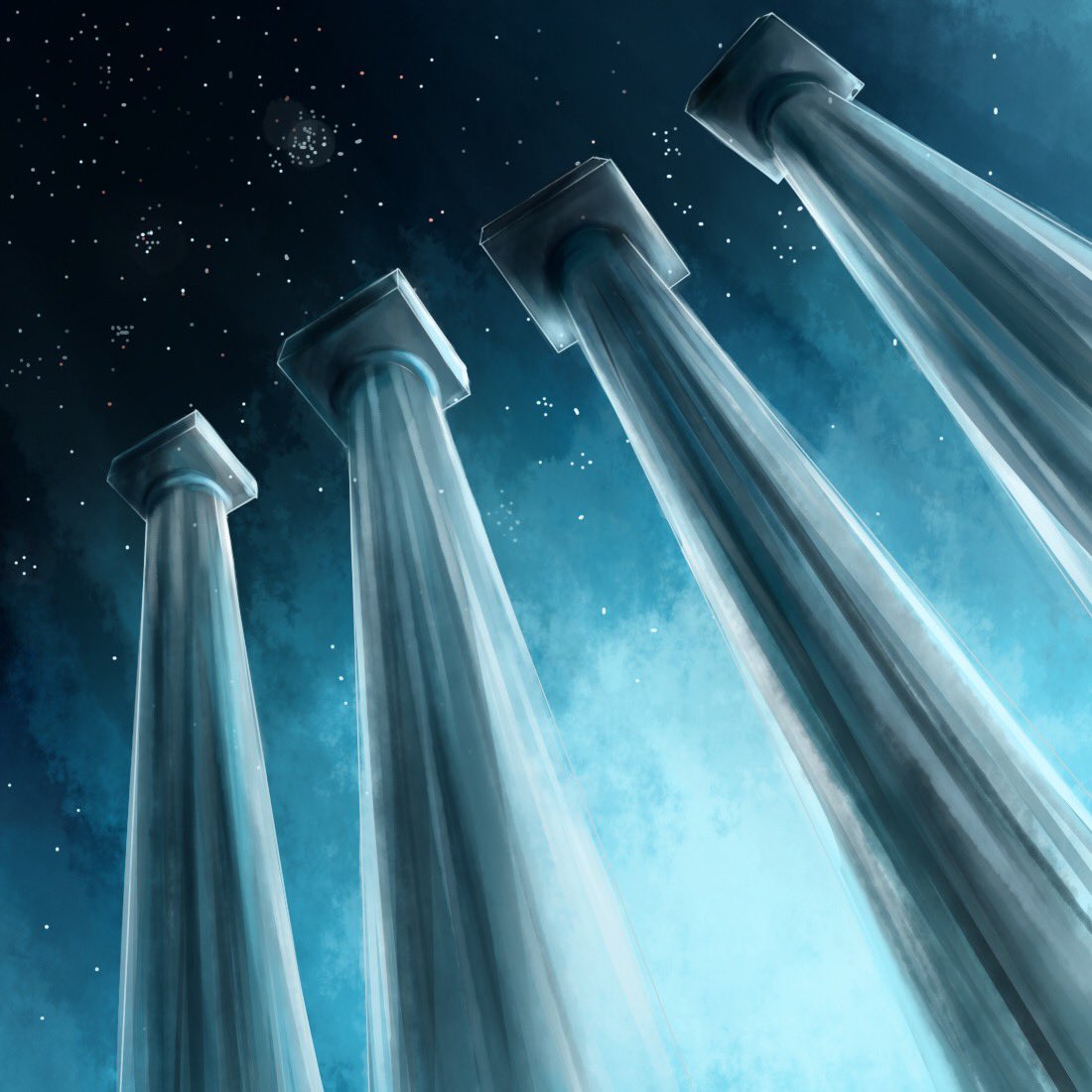 thetomewriter's tweet photo. New art by the incomparable @kcaspian531!!! In Coradis City, the capital of the Touran Protectorates, stands a monument called “The Coronation”. Seven pillars and a sphere, all of solid granite. Here is a night view of some of this legendary site! #TheProving #SecretMeaning https://t.co/jBDtOkGE9w