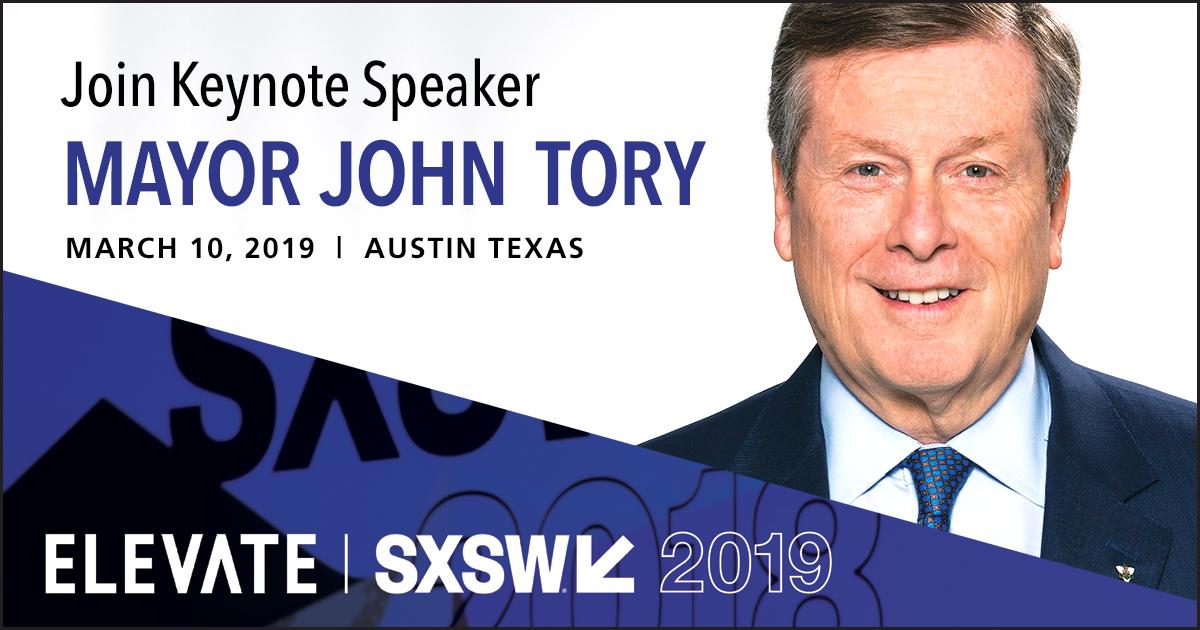 We're heading to #SXSW19 next week with a delegation led by Toronto’s mayor <a href="/JohnTory/">John Tory</a>.

Catch his keynote on Toronto’s Tech Sector at the Hilton Austin Downtown on March 10th at 11am.

More info: bit.ly/2TdfQLl #CanadaHouse #ElevateTakesSXSW