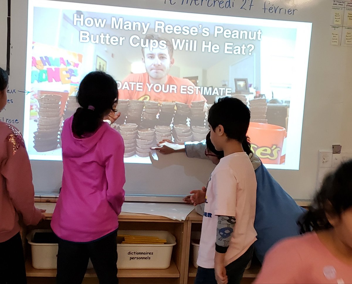 Mrsparmelee's tweet photo. Grade 4's experienced their first 3 Act Math Task today. These critical thinkers tackled today's Reese's Peices challenge with curiosity and collaboration.
What a fun way to learn math. Thank you @MathletePearce!
#keepingkidsengaged
#khps_opk
#3actmath https://t.co/1yNYVaXQVA