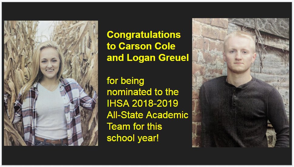 WindsorCUSD1's tweet photo. Congratulations to Carson Cole and Logan Greuel for being nominated to the IHSA 2018-2019
All-State Academic Team for this school year! https://t.co/jv48Z99PWO