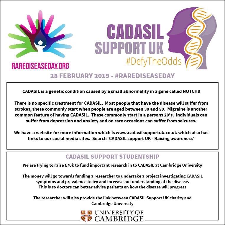 Cadasilsupportuk (@cadasilsupport1) on Twitter photo #rarediseaseday2019 #RareDisease #Cadasil #Stroke #raisingawareness tag us in your rare disease and we will RT you. Please RT #SpreadPositivity <a href="/rarediseaseuk/">Rare Disease UK</a> <a href="/rarediseaseday/">Rare Disease Day</a> #rarediseaseday2019 #RareDisease #Cadasil #Stroke #raisingawareness tag us in your rare disease and we will RT you. Please RT #SpreadPositivity <a href="/rarediseaseuk/">Rare Disease UK</a> <a href="/rarediseaseday/">Rare Disease Day</a>