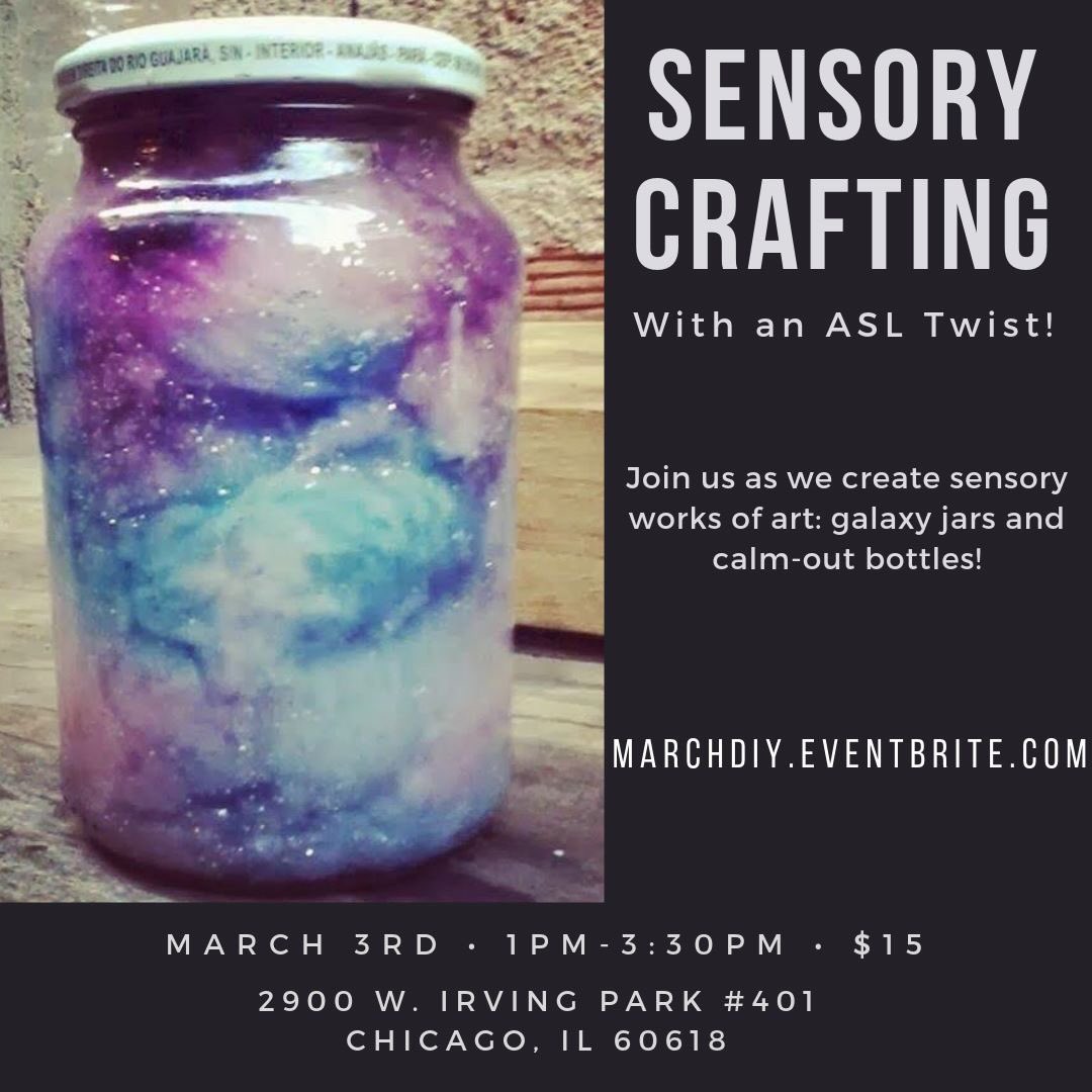 DeafPlanetSoul (@deafplanetsoul) on Twitter photo Our next #ASL weekly #workshop is this Sunday afternoon! Join us for a day of #sensory crafting: galaxy jars and calm-out bottles!
marchdiy@eventbrite.com Our next #ASL weekly #workshop is this Sunday afternoon! Join us for a day of #sensory crafting: galaxy jars and calm-out bottles!
marchdiy@eventbrite.com