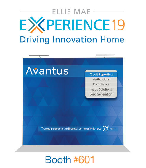 DeCostePaul's tweet photo. The @AvantusCredit team will be exhibiting at the Ellie Mae Experience19 please come by and see us at Booth #601.  

Learn about what's new and exciting at Avantus and how we can help you lower your credit costs, close more loans, and provide compliance solutions! https://t.co/5UvoIP8FUQ