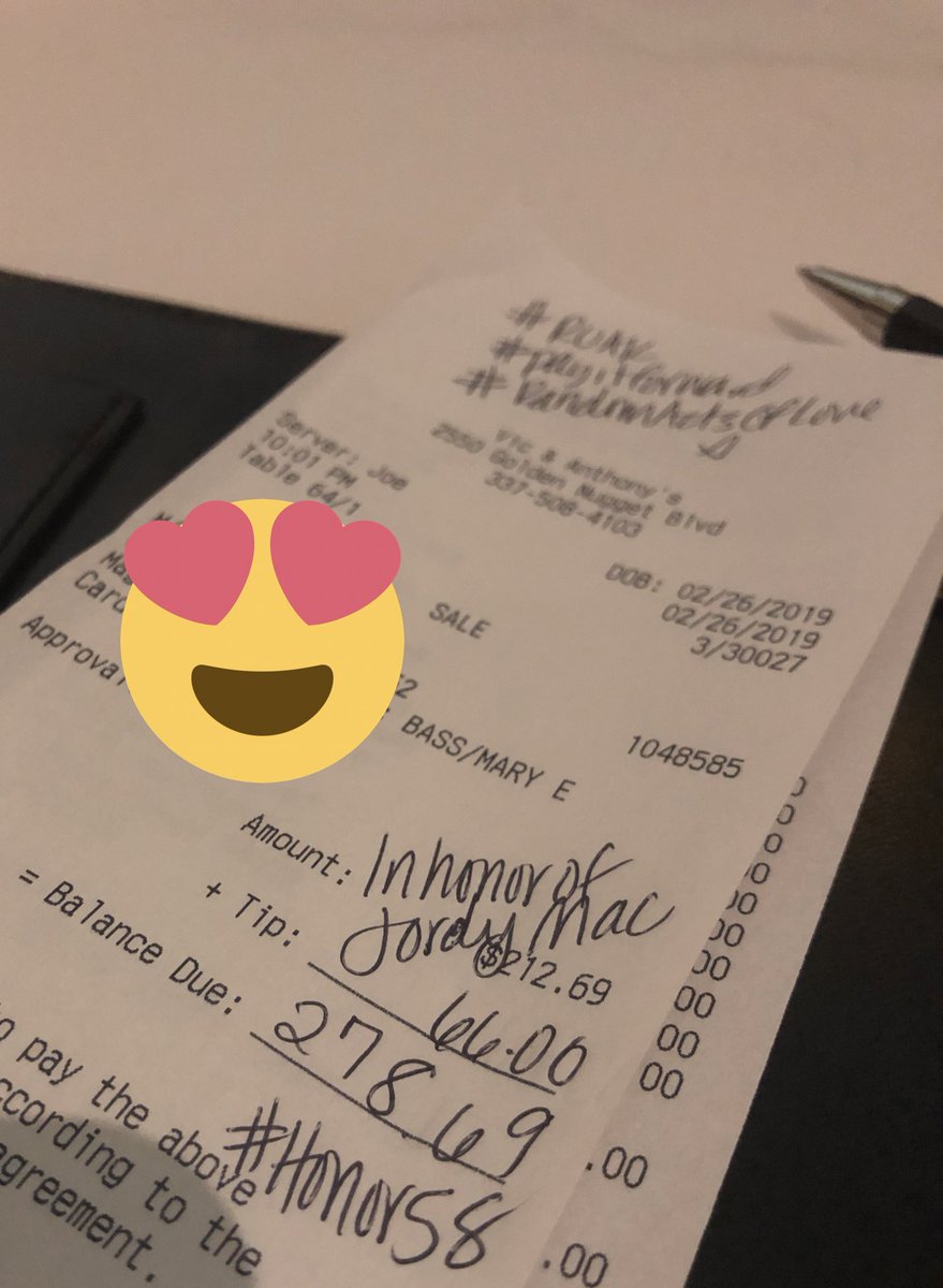 CTC_TX's tweet photo. Our 5th #randomactoflove we tipped the server in honor of #JordyMac. One of the angels 👼 from the #route91 shooting in Vegas. His parents are the most amazing people. Exactly who I want to model my marriage after. #randomactofkindness https://t.co/kX5oJWo26k