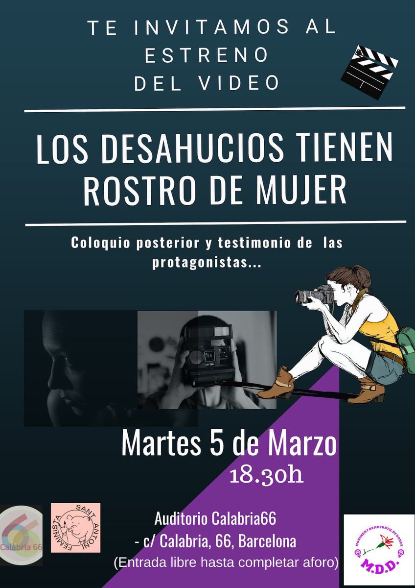 📣Vols conèixer la realitat dels desnonaments?? Vina a parlar amb les dones que ho han patit a la seva pell! 🙋🏽‍♀️👷🏿‍♀️👩🏼‍💼 T'esperem aquest dimarts 5 de març a les 18:30 al c/calabria 66!