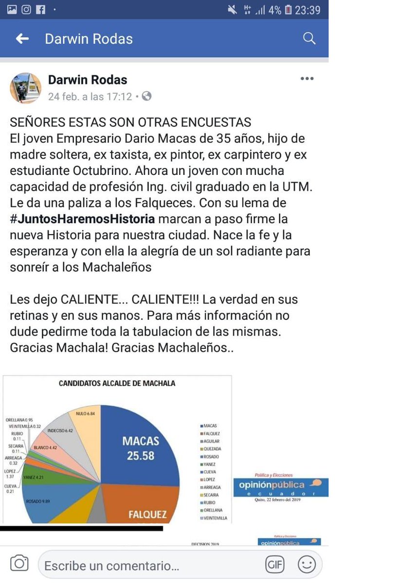 OpinionPublicaE's tweet photo. Queremos aclarar que los datos electorales que circulan en Machala y que han sido publicados en Facebook no pertenencen a @OpinionPublicaE. La empresa se reserva el derecho de emprender acciones legales por el mal uso de su imagen y logotipo. https://t.co/DmfghbsRyO