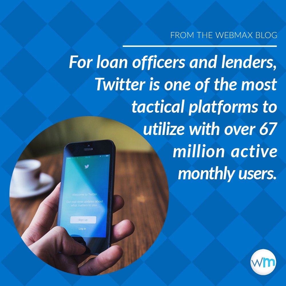 WebMaxco's tweet image. &quot;For loan officers and lenders, Twitter is one of the most tactical platforms to utilize with over 67 million active monthly users.&quot;

As quoted by #WebMax CSO &amp;amp; EVP, Kelcey Brown, in his latest blog post, &quot;Social Media Focus for Lenders: Twitter&quot;. bit.ly/2IGlyBu