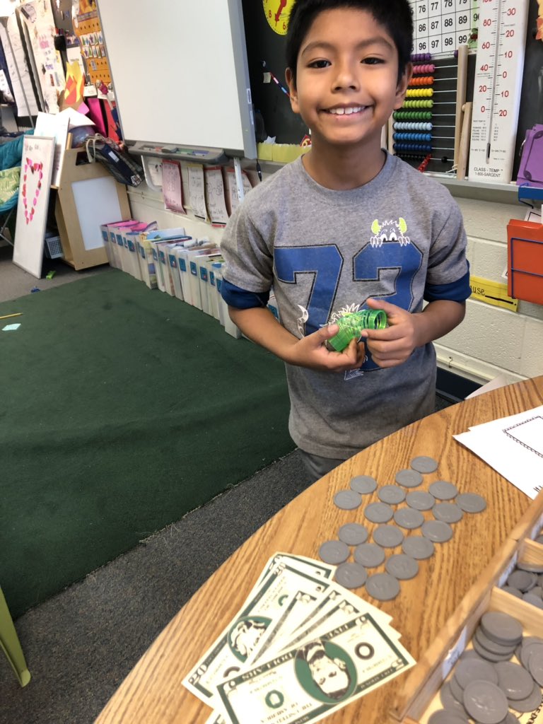 AllworthLTES's tweet photo. You never know what kids can do until they try. I was amazed at how many ways they represented 100 using money. #100thDayofSchool https://t.co/xSj01UsFDh
