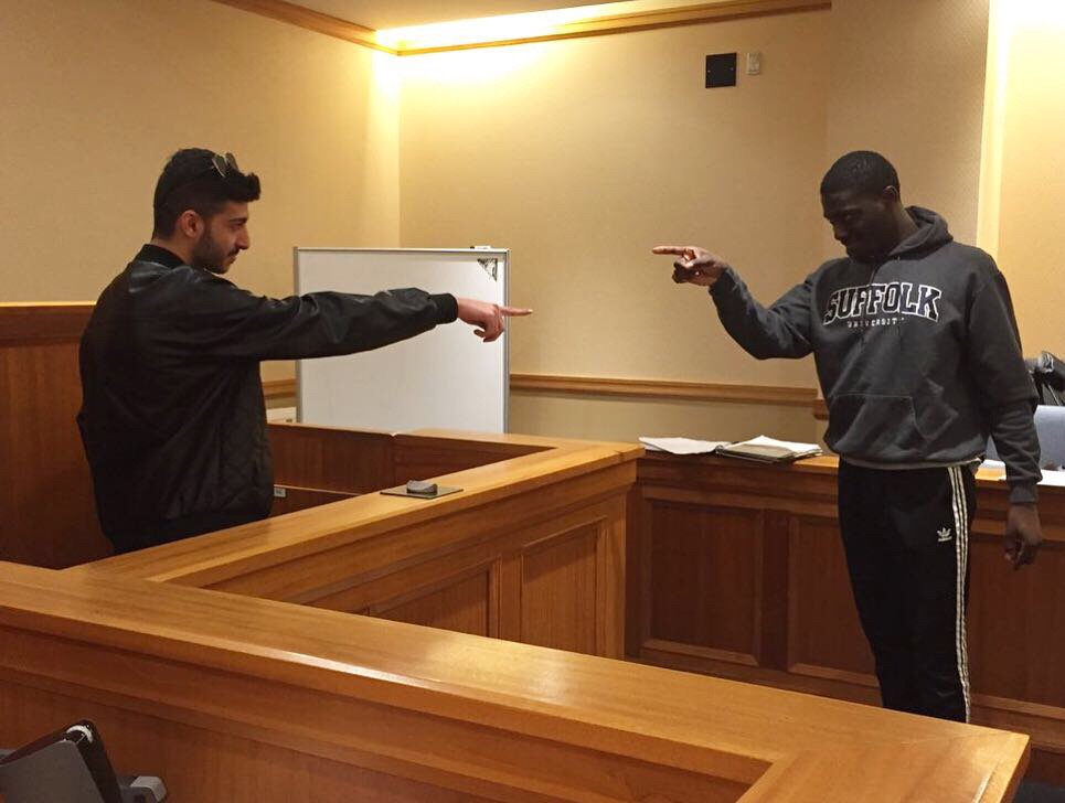INTO_Suffolk's tweet photo. Today’s AE041 class, Listening & Speaking Level 4, was a mock jury! The prosecution and defense presented their cases, witnesses testified, and the jury deliberated and stated their final verdict. It was a great way to practice English while having fun! #INTOSuffolk #studyabroad https://t.co/gwqzZWapsd