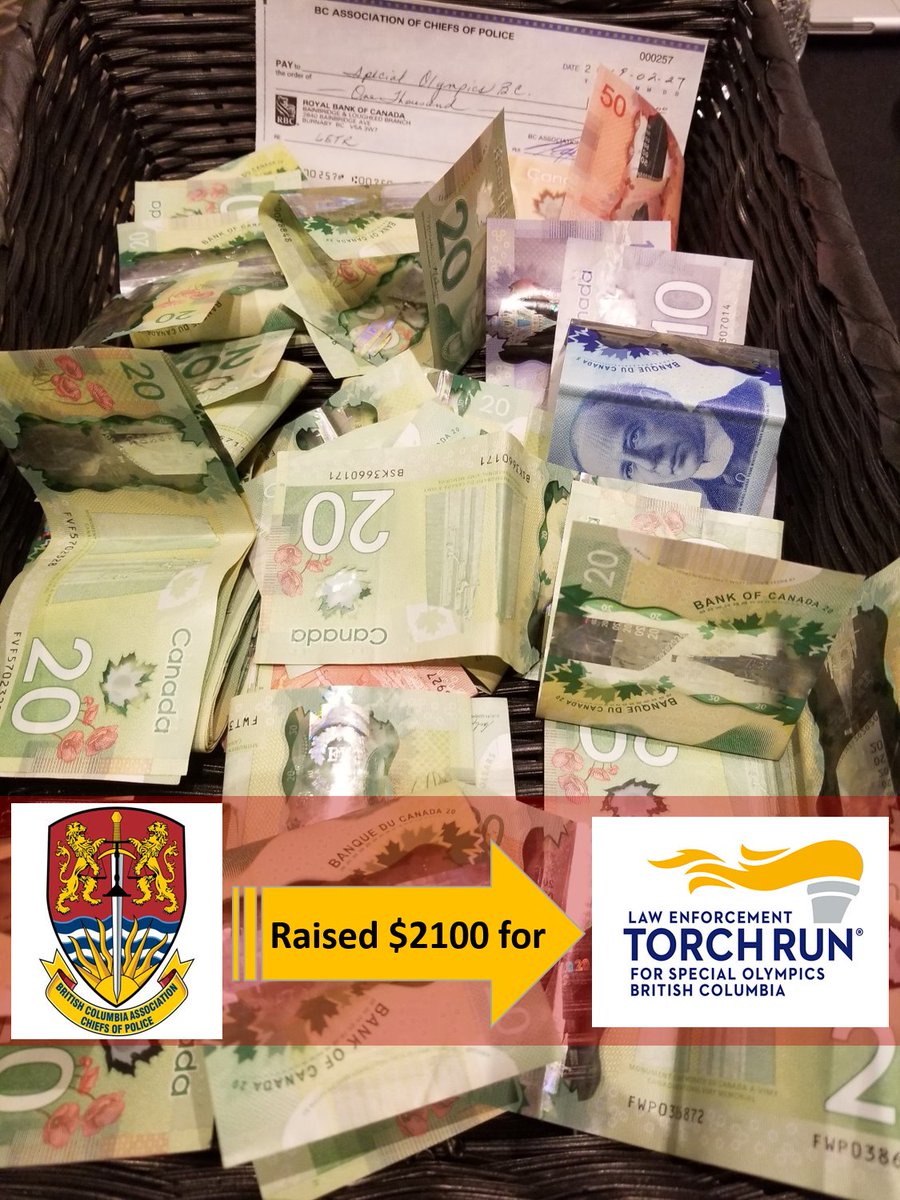 BCPoliceChiefs's tweet photo. Acting Chief Constable Barry Kross (@ChiefKross) from @TransitPolice
passed out a basket at the BCACP meeting.  Over $1100 was raised as well as a $1000 donation from the BCACP in support of the @BCLETR for the BC Special Olympics. 🤑Honoured to donate $2100 to @sobcsociety https://t.co/IDEBi642xH