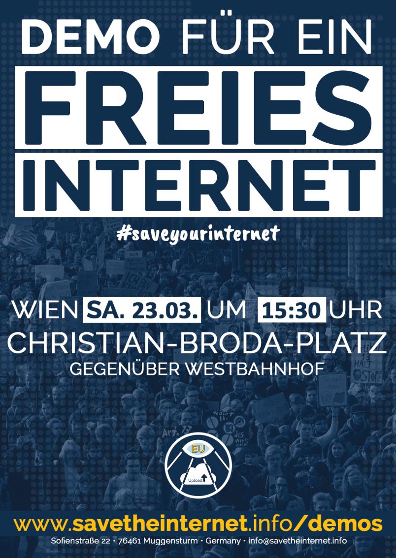 Demo gegen #Artikel11 &amp; #Artikel13 in WIEN
❗️ Weitersagen❗️

Demos: savetheinternet.info/demos
Facebook: facebook.com/uploadfilter.at
