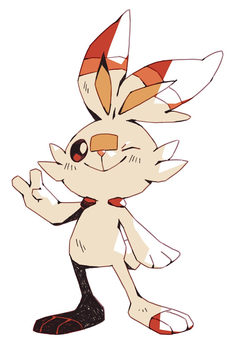 scorbunny pokemon (creature) solo no humans smile white background one eye closed full body  illustration images