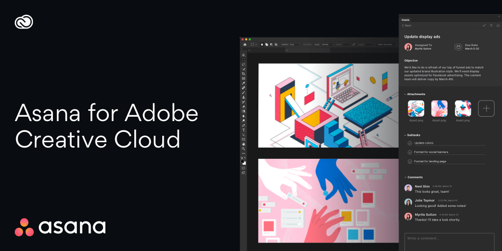 Photoshop's tweet photo. It’s time for you to get productive! Announcing @asana’s integration into @creativecloud so you can spend less time on tedious tasks and more time focusing on great design. Learn more: https://t.co/NWioKscIcs https://t.co/bqjD15mPW7