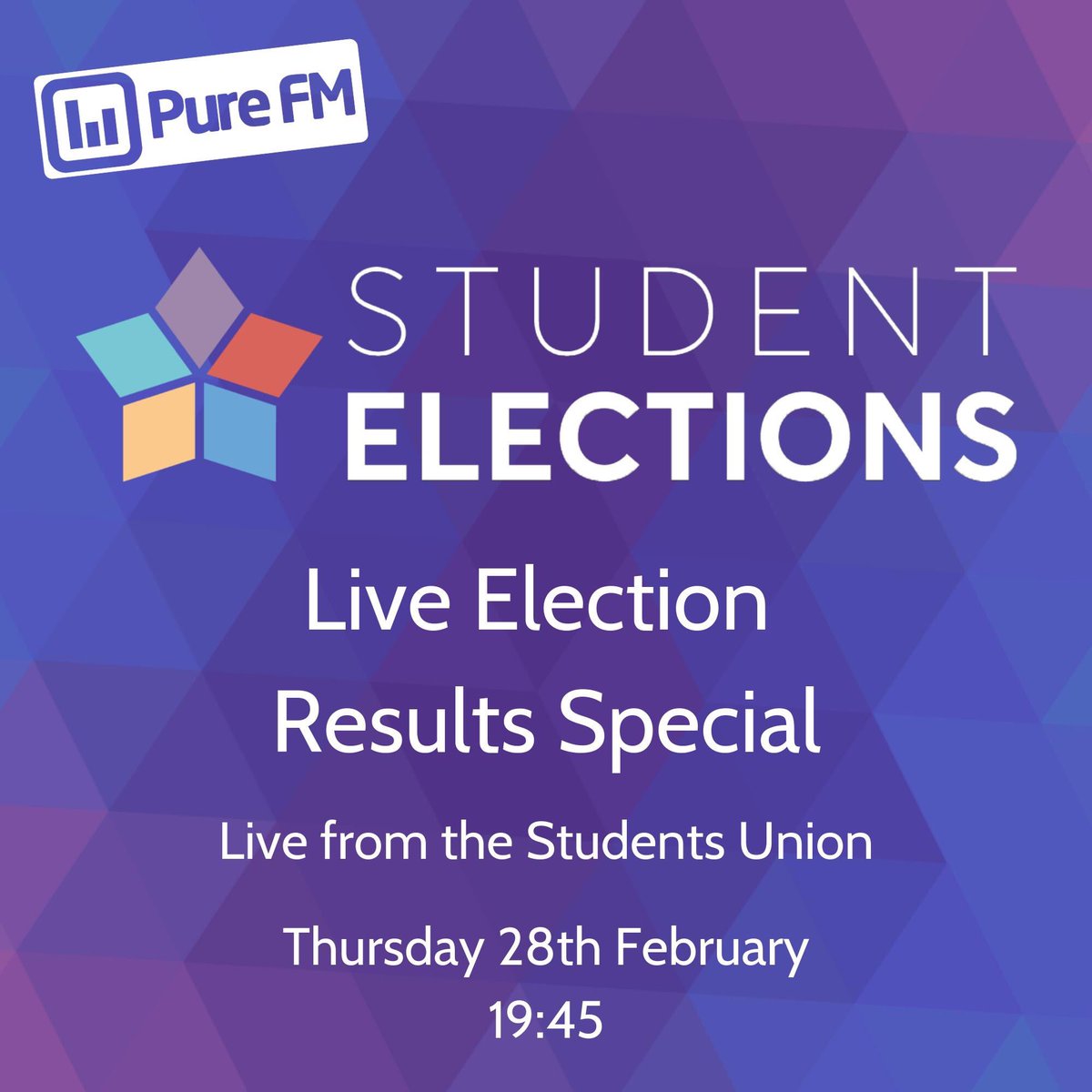 purefm_'s tweet photo. Voting CLOSES TOMORROW for the @portsmouthsu elections 2019.

Tomorrow evening we will find out the new sabbatical team for 2019/20, we will be broadcasting the results live from the Students Union.

Listen live from 7:45pm via https://t.co/cigvjZYTGC

@portsmouthuni 
#VoteUPSU https://t.co/GOxMBTE3lE