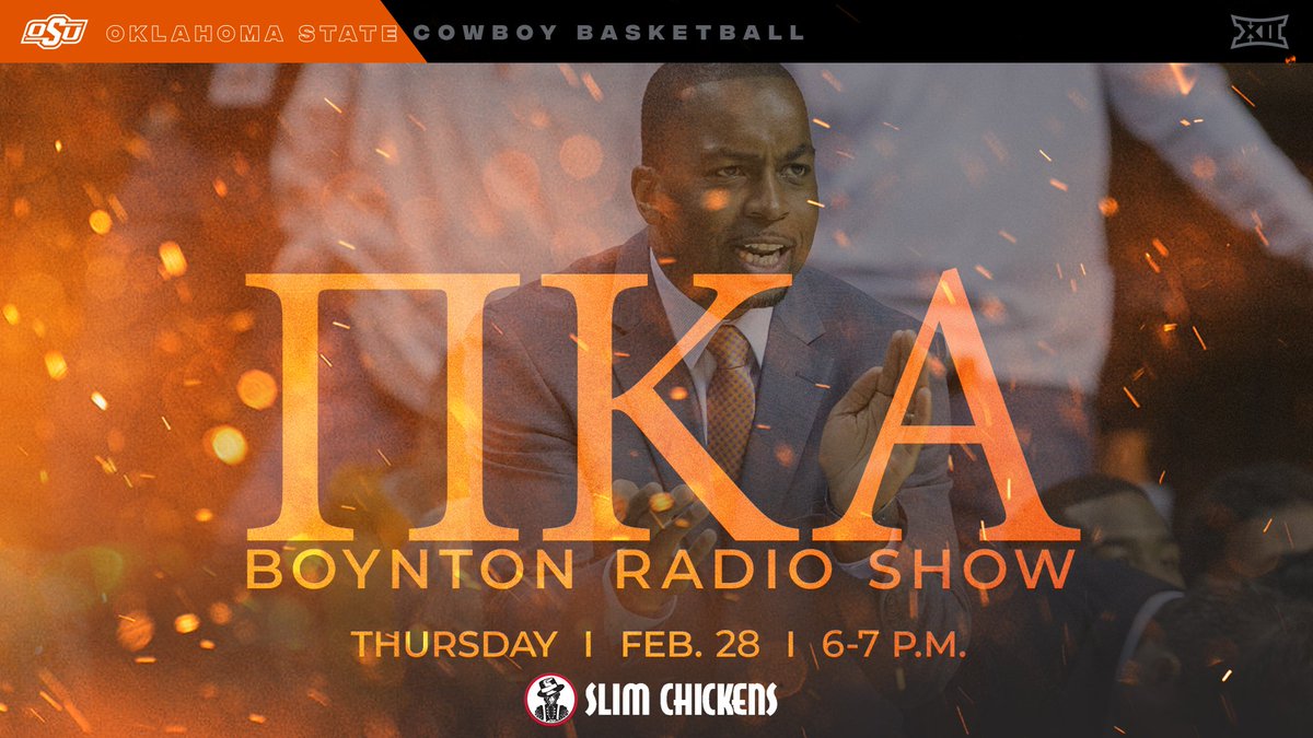 OSUMBB's tweet photo. It's the final day of @thacoachmike's February diet. Sounds like the perfect night for @slimchickens and visit to @OkStatePIKES. See you tonight! #c2e #okstate https://t.co/fgJzrNn4F3