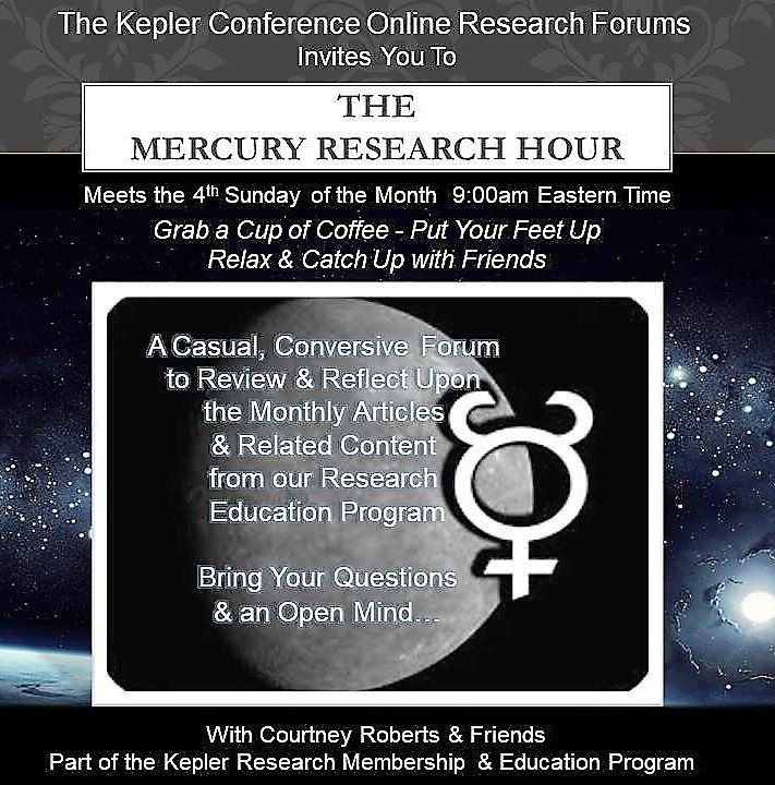 keplerconf's tweet photo. Check out the recordings from
Mercury Research Hour #4 – 2/24/19
Join Courtney Roberts &amp; friends exploring research astrology, including  Didier Castille’s work on solar influence &amp; Nelson’s historic work for RCA
https://t.co/1Bl4uukZUS https://t.co/qqAEvzLzn9