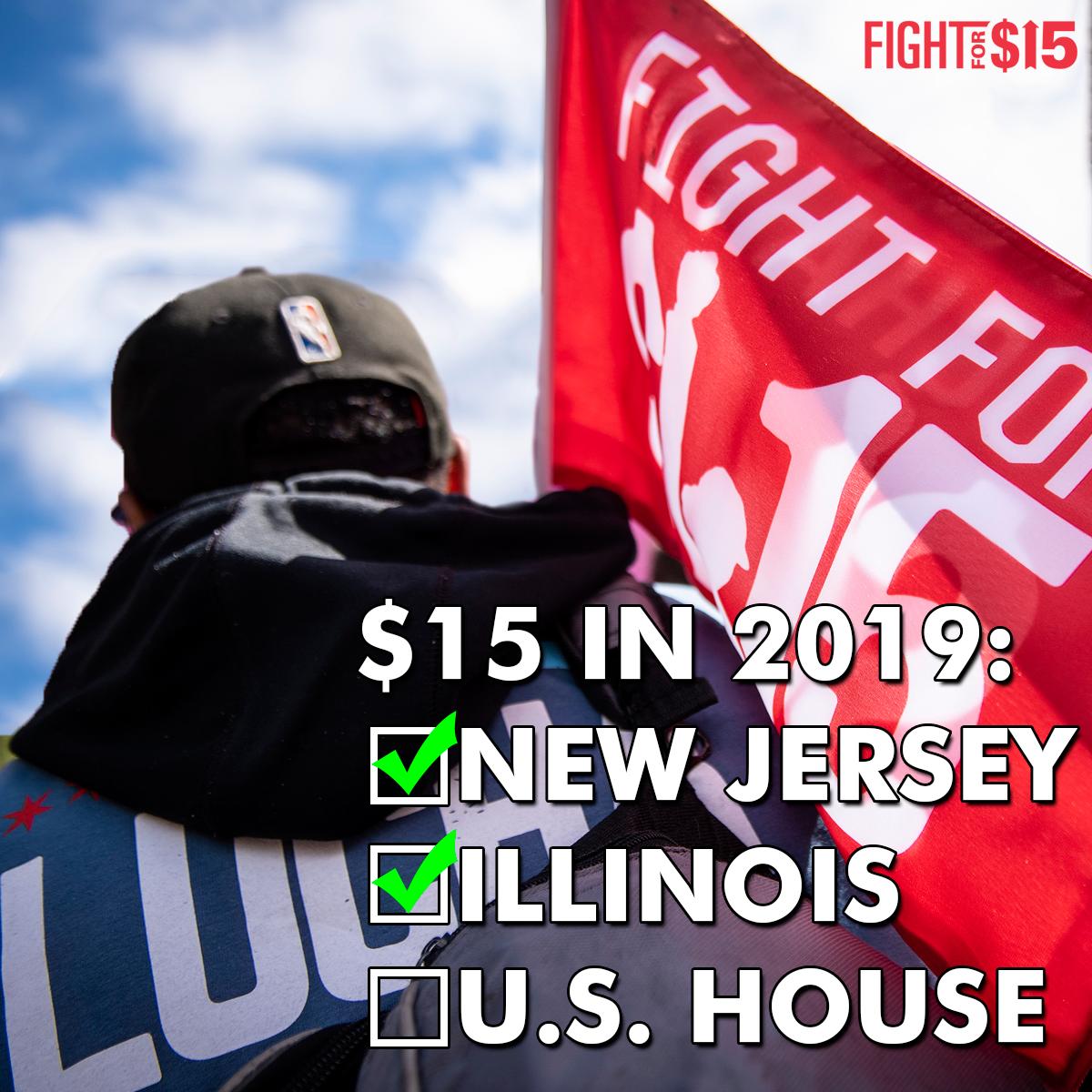 SEIU's tweet photo. Illinois has joined New York, California, Massachusetts and New Jersey in passing the $15 minimum wage.
Time for $15 nationwide!
#FightFor15 #15ForIL https://t.co/HpK8A3GGuZ