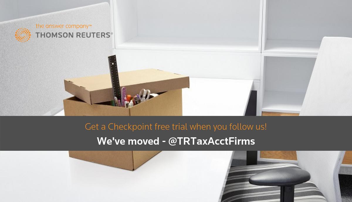 We've been quiet on this retired Twitter account recently. Stay in touch at @TRTaxAcctFirms - and get a Checkpoint free trial when you follow us there. tmsnrt.rs/2SQVBUu