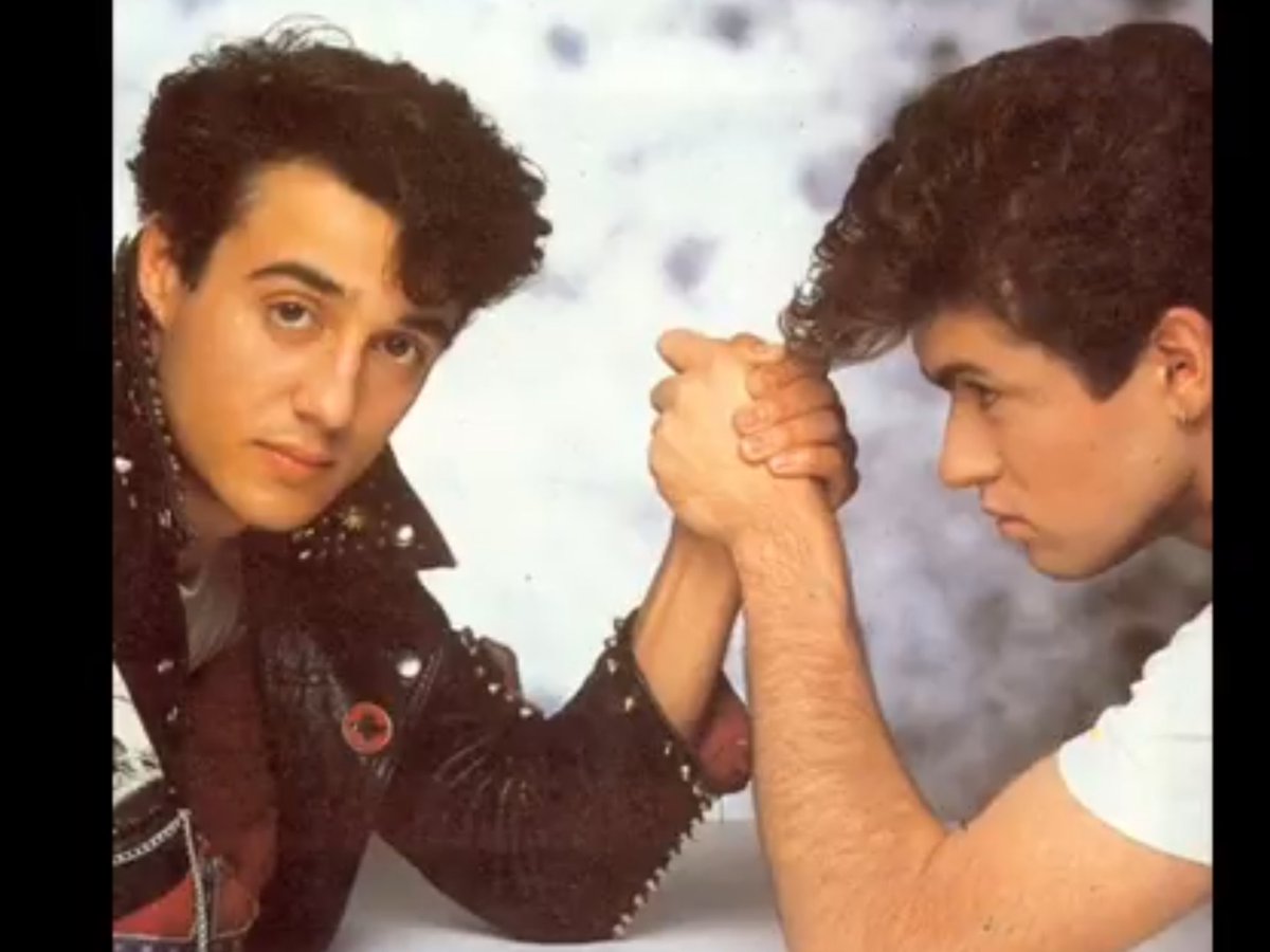 GMGIRL63's tweet photo. Itβs Whamsday. Our boys @ajridgeley & @GeorgeMichael being playful. Happy Wham Day. #Wham #4EverLoved #BadBoysβ€οΈ https://t.co/PxblIhhQ6O