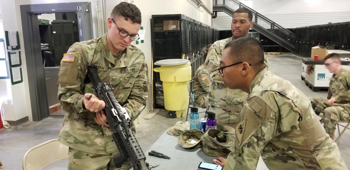 BatteringRams40's tweet photo. Preliminary Marksmanship Instruction (PMI) is a key action of preparing for weapons qualification, as it refreshes Soldiers on operating, assembling/disassembling, and cleaning their assigned weapons. Pictured are Soldiers from HHC conducting PMI on the M249 and 50 Cal. https://t.co/D2bUkq6o5e