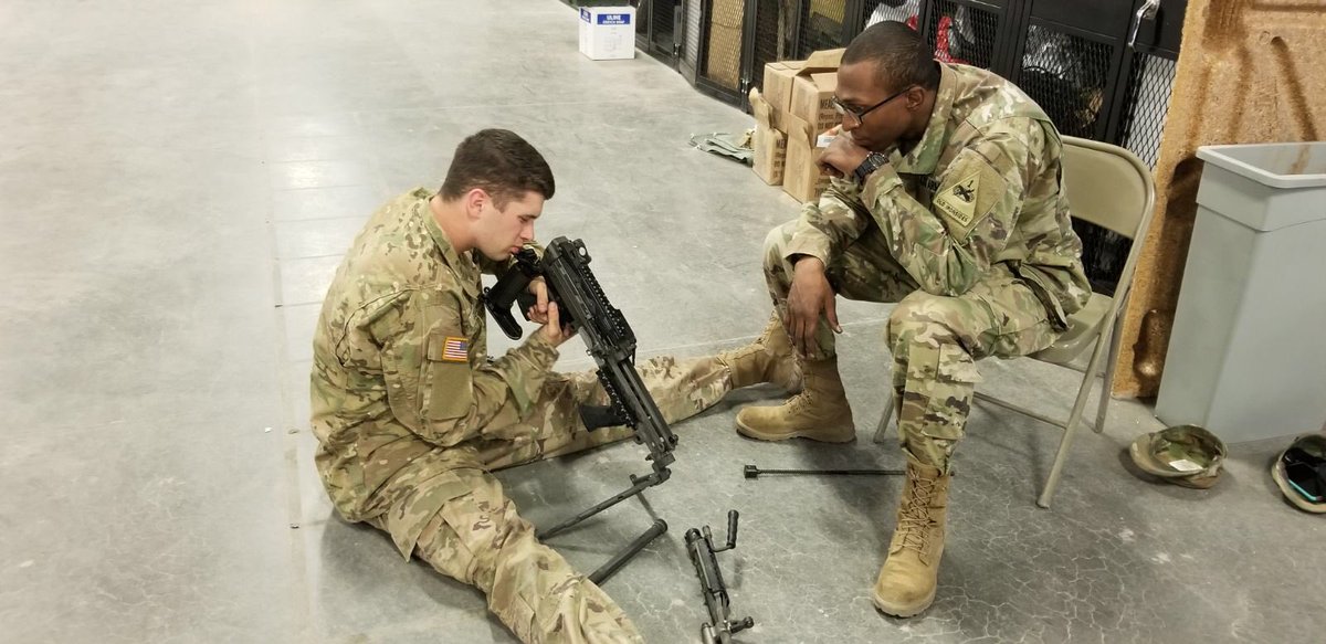 BatteringRams40's tweet photo. Preliminary Marksmanship Instruction (PMI) is a key action of preparing for weapons qualification, as it refreshes Soldiers on operating, assembling/disassembling, and cleaning their assigned weapons. Pictured are Soldiers from HHC conducting PMI on the M249 and 50 Cal. https://t.co/D2bUkq6o5e