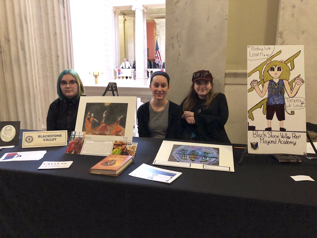 BVPrep's tweet photo. Three of our talented MS1 scholars showcased their artwork at the RI State House this afternoon in an effort to raise awareness and increase support of #art education in Rhode Island schools. They represented BVP with PRIDE! @riarteducator @MarielleEmet @chiachess https://t.co/bTHI37IBVW