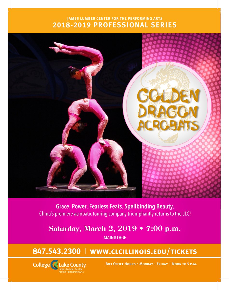 Don't miss Chicago's premiere acrobatic touring company -- GOLDEN DRAGON ACROBATS at the James Lumber Center this Sat., MARCH 2 at 7 p.m.! You'll be spellbound by this magnificent show filled w/ daring acts, beautiful music &amp; stunning costumes. Tickets at clcillinois.edu/tickets