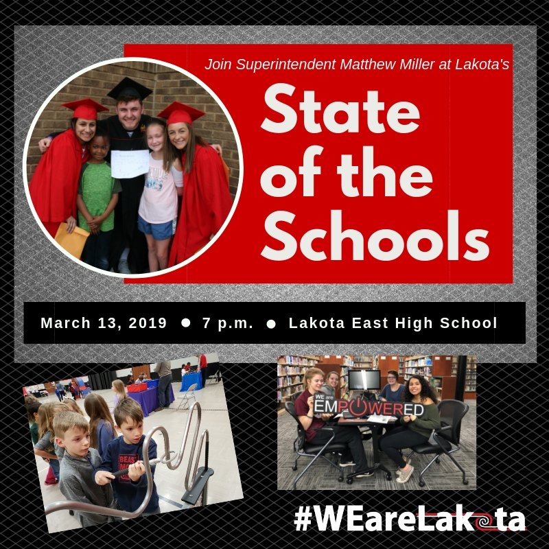 A5: I hope everyone will come out to our #studentshowcase on 3/13 at 6:15! It's happening right before the state of the schools at 7:00. All 23 of our bldgs will showcase innovative learning happening at their schools. #LakotaEdChat #shamelessplug