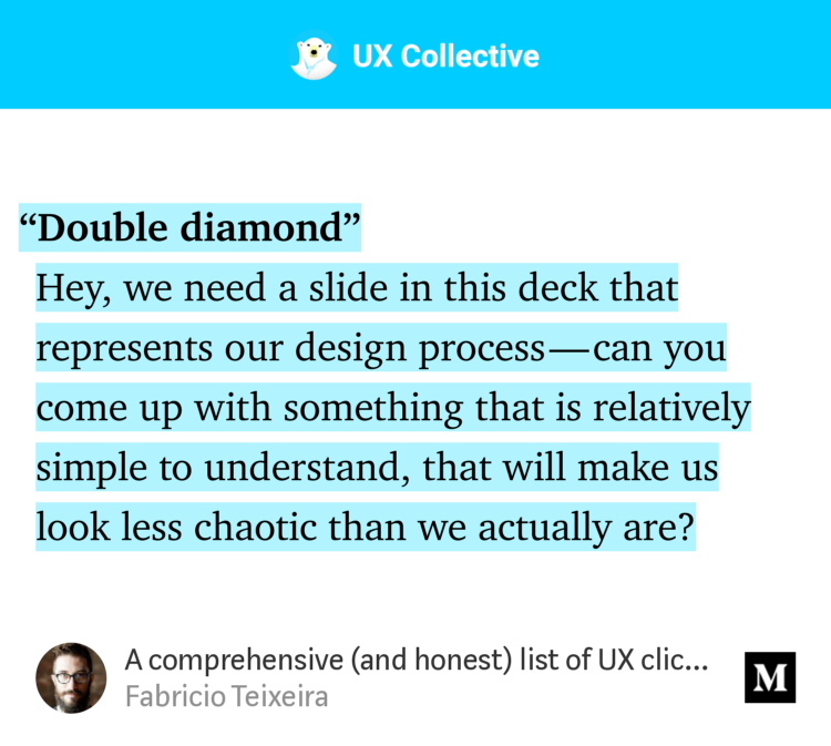 "A comprehensive (and honest) list of UX clichés" - <a href="/fabriciot/">Fabricio Teixeira</a> uxdesign.cc/a-comprehensiv…