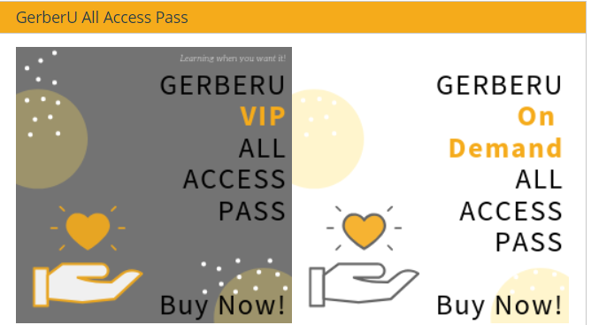 GerberTech's tweet photo. NEW: GerberUniversity All Access Pass! Take as much training as you want, for just one flat fee! Just go to https://t.co/adXrv2ntes and select your pass type on the homepage. Pay once for 365 days of unlimited learning!
#learning #AccuMark #YuniquePLM #GerberU https://t.co/0acxT73rQk