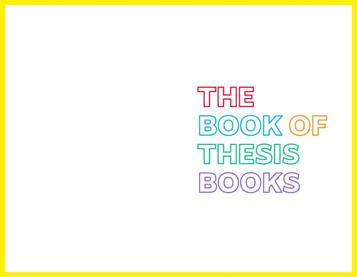 The Book of Thesis Books published by the RISD center for Arts &amp; Language is available online. It categorizes exemplary Masters Thesis books into five categories: Academic Thesis, Monograph, Project Document, Mosaic Essay, and Artist's Book. issuu.com/risd/docs/btb_…