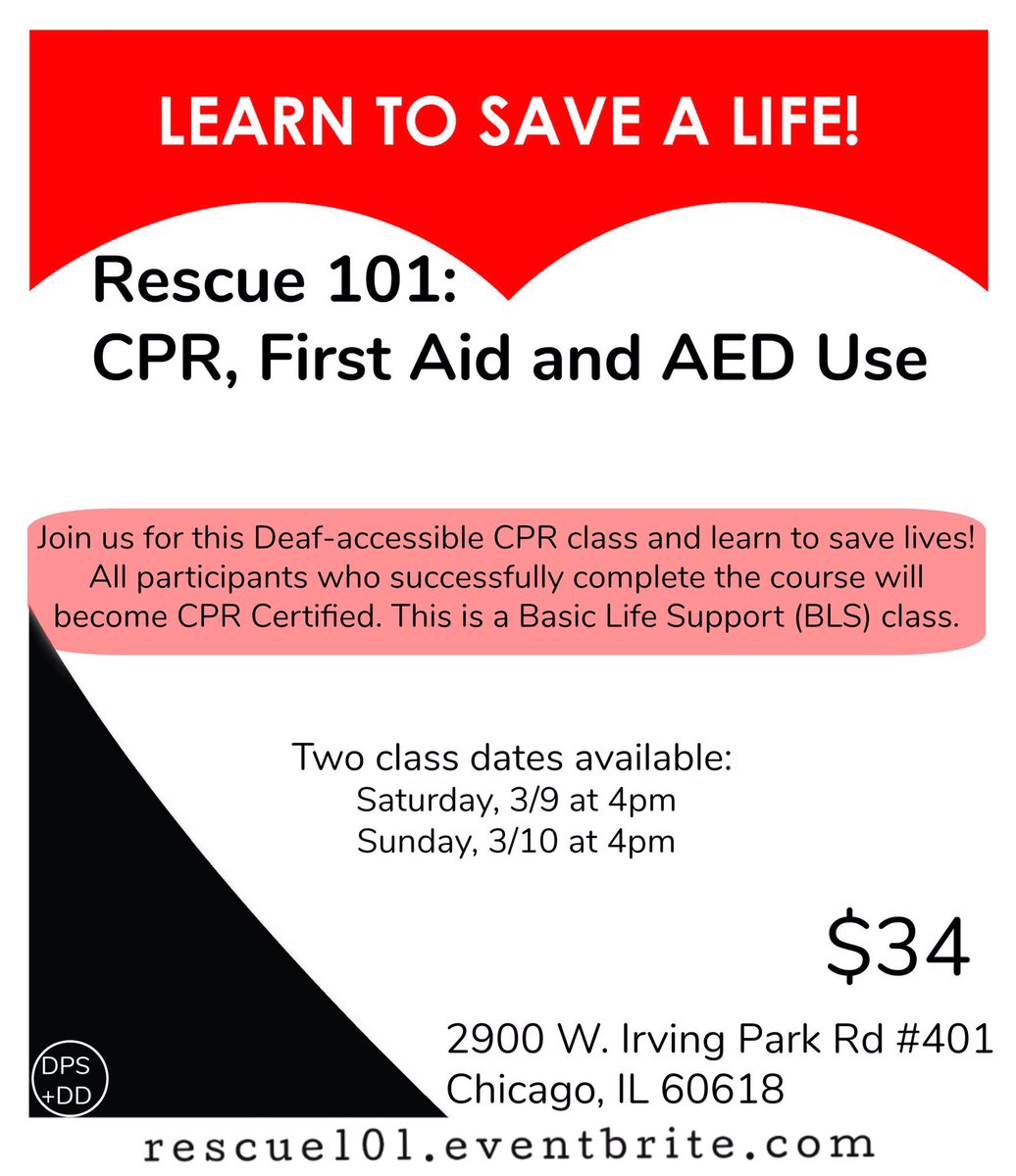In honor of Ricky Hogu, a DPS member who died suddenly last week, our team will begin teaching monthly #Deaf-accessible rescue classes. Classes taught in #ASL &amp; spoken English. All who complete the course will be #CPR-First Aid certified.

More info: rescue101.eventbrite.com