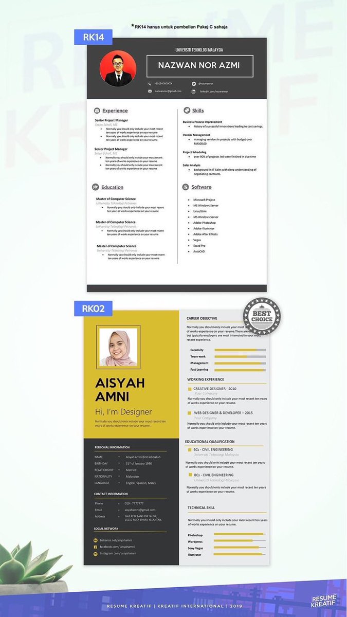 resume_kreatif's tweet photo. DAH LAMA MENGANGGUR??

PENING HNTR RESUME BNYK COMPANY,  STILL XDPT PNGGILAN LAGI. NAK KAMI BANTU? 😉

Bro ni dah setahun menganggur akhirnya dpt keje lepas guna resume RK yg mencapai kriteria HR . 

XCAYA, JOM USHA FEEDBACK RK😎

PUTRA | https://t.co/vGj63LZtW1 https://t.co/fvmhTB0izM
