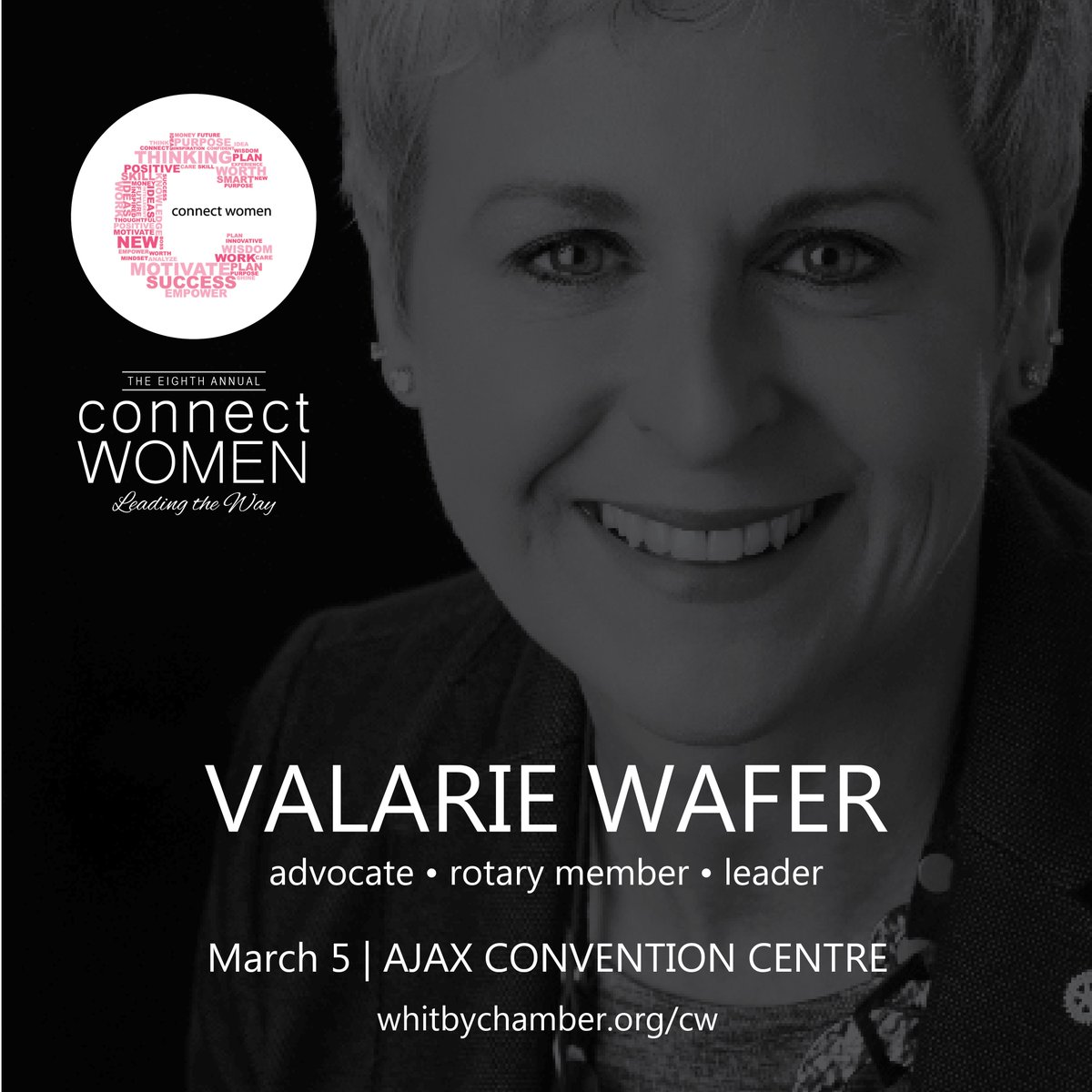 Advocate. Rotary Member. Leader.

Join the <a href="/WhitbyChamber/">Whitby Chamber</a> on March 5, as we welcome <a href="/WaferValarie/">Valarie Wafer</a> to Connect Women.

Tickets are selling fast, visit whitbychamber.org/cw and register before February 28 at 5 p.m.!